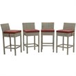 Modway Conduit Patio Wicker Rattan Bar Stool Set of 4 in Light Gray Currant