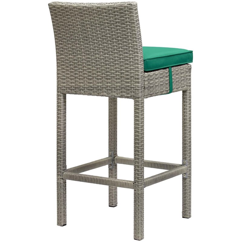 Modway Conduit Rattan Outdoor Bar Stool in Light Gray and Green (Set of 4)