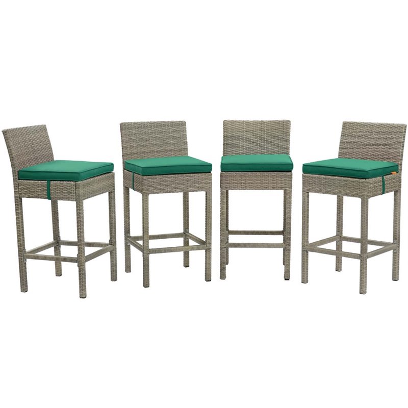 Modway Conduit Rattan Outdoor Bar Stool in Light Gray and Green (Set of 4)