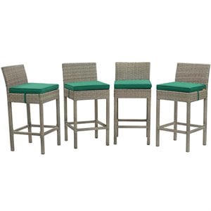 Modway Conduit Rattan Outdoor Bar Stool in Light Gray and Green (Set of 4)