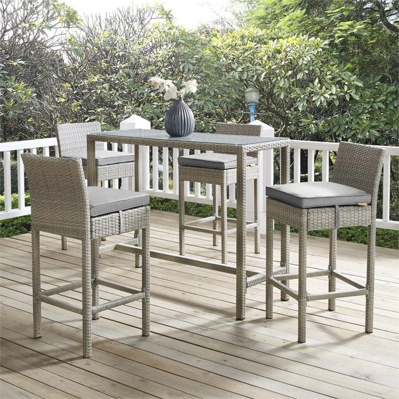Modway Conduit Rattan Outdoor Bar Stool in Light Gray and Gray (Set of 4)