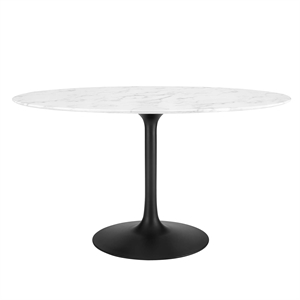 Modway Lippa 54&quot Oval Artificial Marble and Metal Dining Table in Black/White