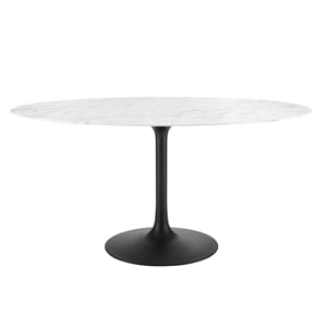 Modway Lippa 60&quot Oval Artificial Marble and Metal Dining Table in Black/White