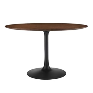 Modway Lippa 48&quot Round MDF Wood and Veneer Dining Table in Black/Walnut