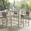 Modway Conduit Outdoor Wicker Rattan Bar Stool in Light Gray/Mocha (Set of 4)