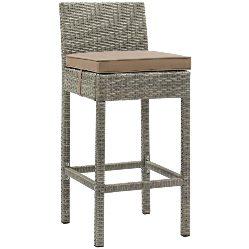 Modway Conduit Outdoor Wicker Rattan Bar Stool in Light Gray/Mocha (Set of 4)