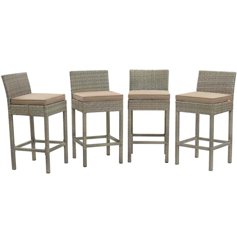 Modway Conduit Outdoor Wicker Rattan Bar Stool in Light Gray/Mocha (Set of 4)