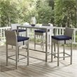 Modway Conduit Rattan Outdoor Bar Stool in Light Gray and Navy (Set of 4)