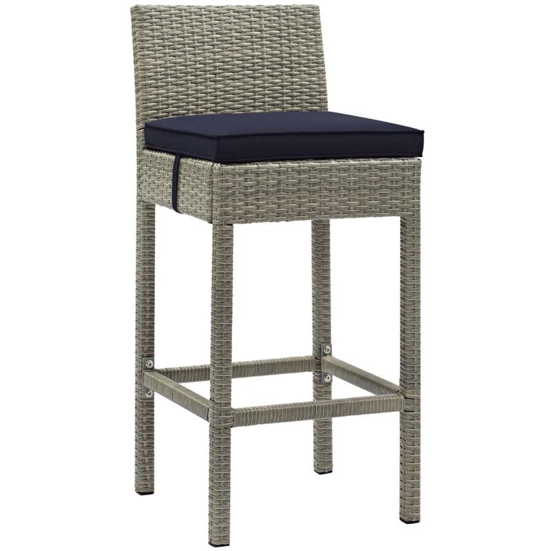 Modway Conduit Rattan Outdoor Bar Stool in Light Gray and Navy (Set of 4)