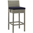 Modway Conduit Rattan Outdoor Bar Stool in Light Gray and Navy (Set of 4)