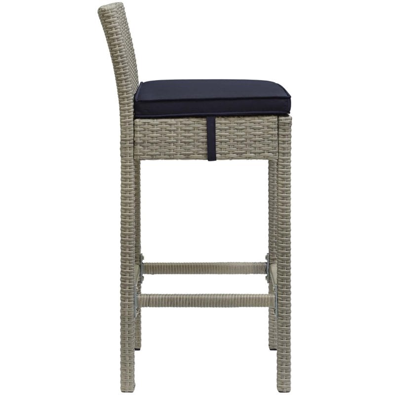 Modway Conduit Rattan Outdoor Bar Stool in Light Gray and Navy (Set of 4)