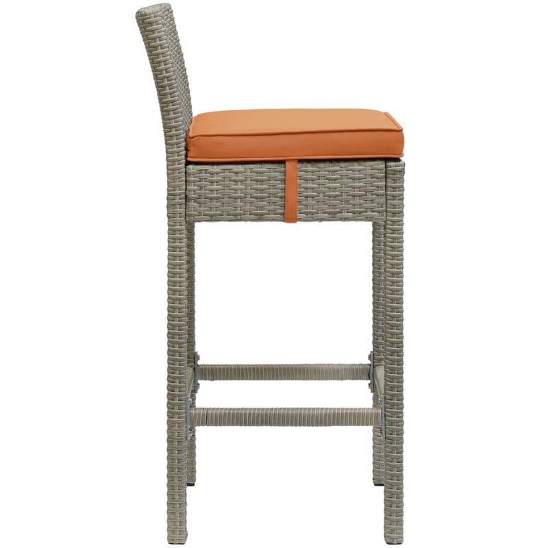 Modway Conduit Outdoor Wicker Rattan Bar Stool in Light Gray/Orange (Set of 4)