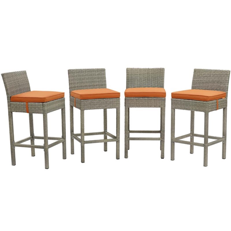 Modway Conduit Outdoor Wicker Rattan Bar Stool in Light Gray/Orange (Set of 4)