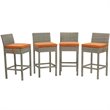 Modway Conduit Outdoor Wicker Rattan Bar Stool in Light Gray/Orange (Set of 4)