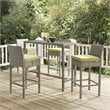 Modway Conduit Rattan Outdoor Bar Stool in Light Gray and Peridot (Set of 4)