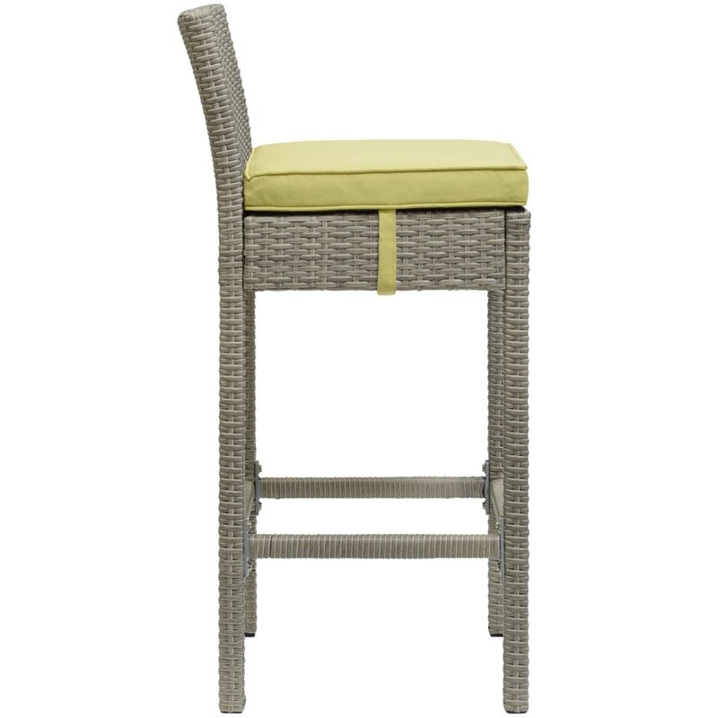 Modway Conduit Rattan Outdoor Bar Stool in Light Gray and Peridot (Set of 4)