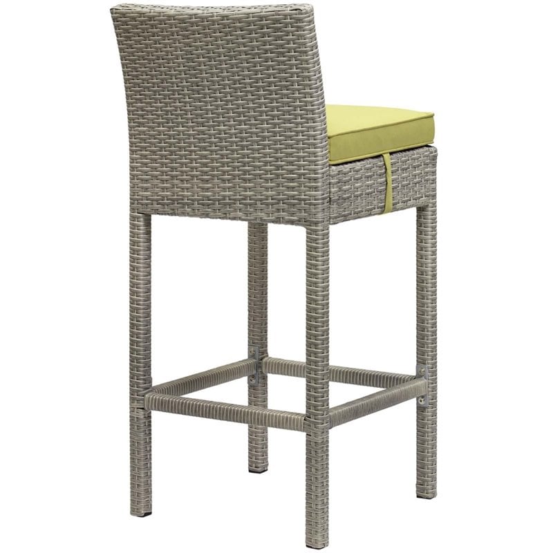 Modway Conduit Rattan Outdoor Bar Stool in Light Gray and Peridot (Set of 4)