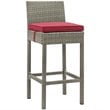 Modway Conduit Outdoor Wicker Rattan Bar Stool in Light Gray/Red (Set of 4)