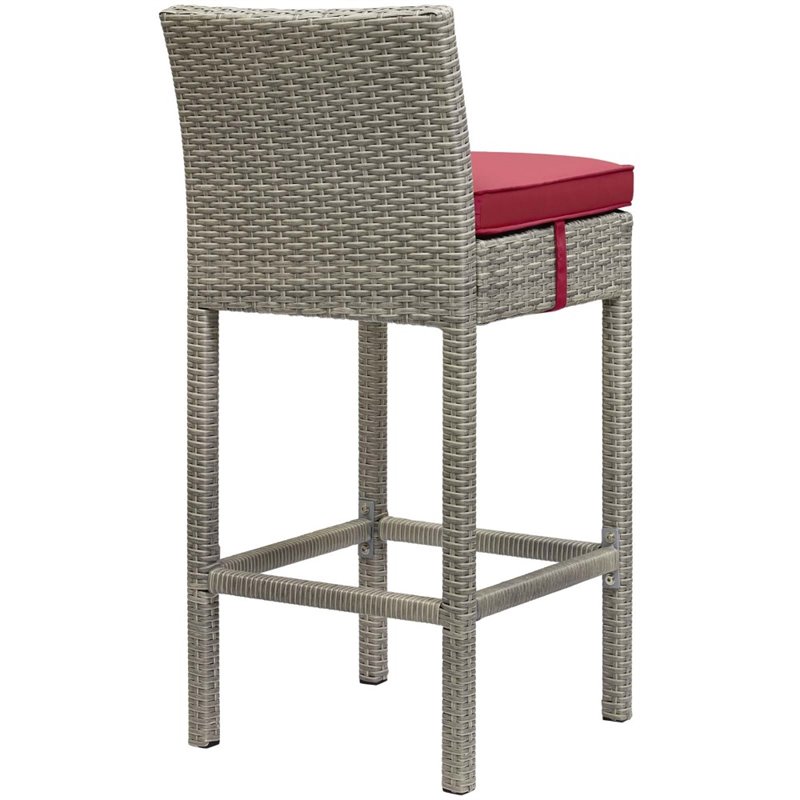 Modway Conduit Outdoor Wicker Rattan Bar Stool in Light Gray/Red (Set of 4)