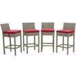 Modway Conduit Outdoor Wicker Rattan Bar Stool in Light Gray/Red (Set of 4)