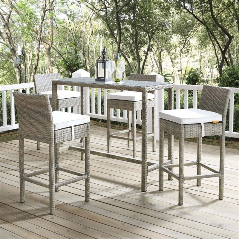 Modway Conduit Outdoor Wicker Rattan Bar Stool in Light Gray/White (Set of 4)