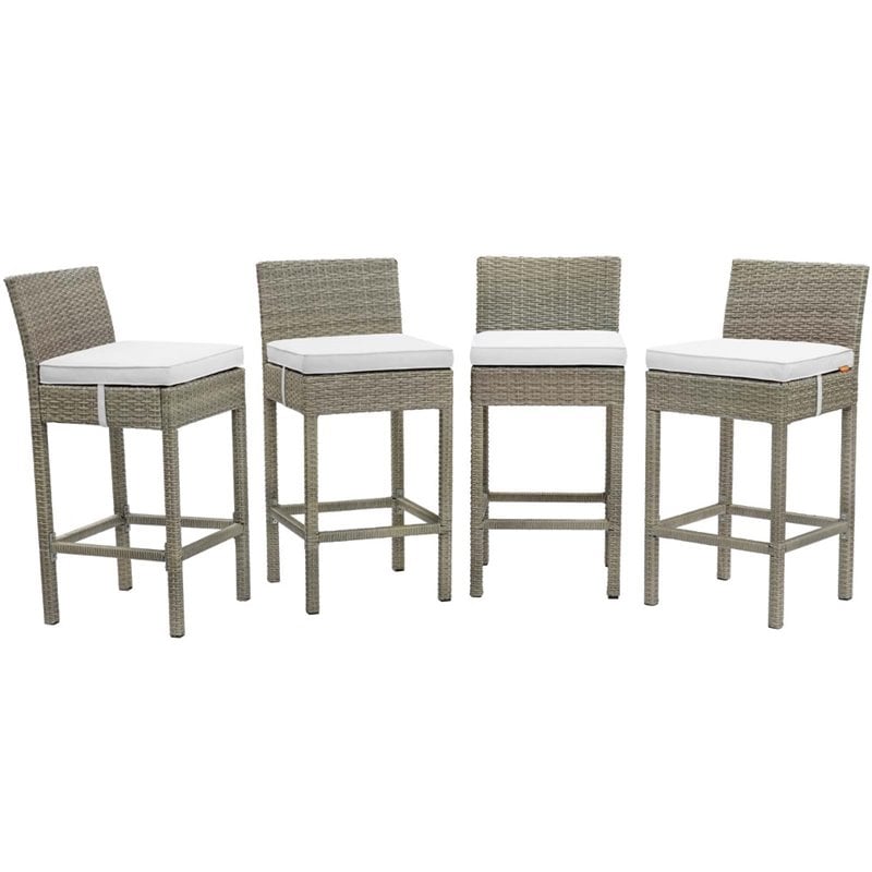 Modway Conduit Outdoor Wicker Rattan Bar Stool in Light Gray/White (Set of 4)