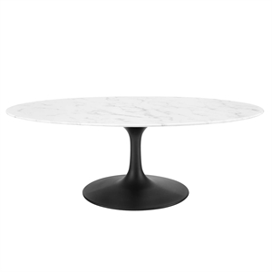 Modway Lippa 48&quot Oval Artificial Marble and Metal Coffee Table in Black/White