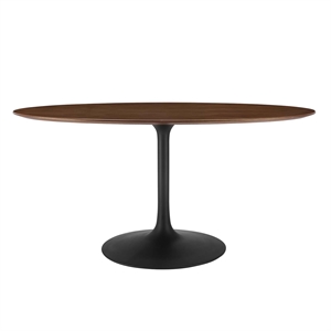 Modway Lippa 60&quot Oval Veneer and MDF Dining Table in Black/Walnut