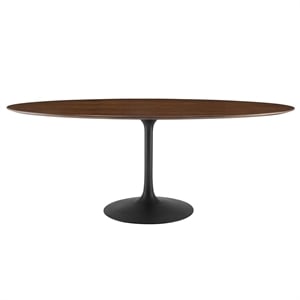 Modway Lippa 78&quot Oval Veneer and MDF Dining Table in Black/Walnut