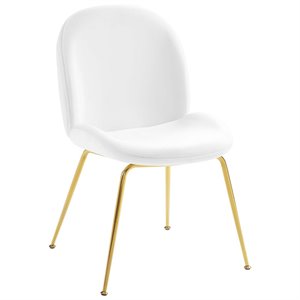 Modway Scoop 17.5&quot Stainless Steel Performance Velvet Dining Chair in White/Gold