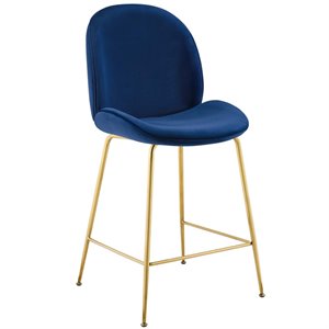 Modway Scoop 25.5&quot Stainless Steel Performance Velvet Counter Stool in Navy/Gold