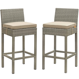 Modway Conduit Outdoor Wicker Rattan Bar Stool in Light Gray/Beige (Set of 2)