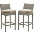 Modway Conduit Outdoor Wicker Rattan Bar Stool in Light Gray/Beige (Set of 2)