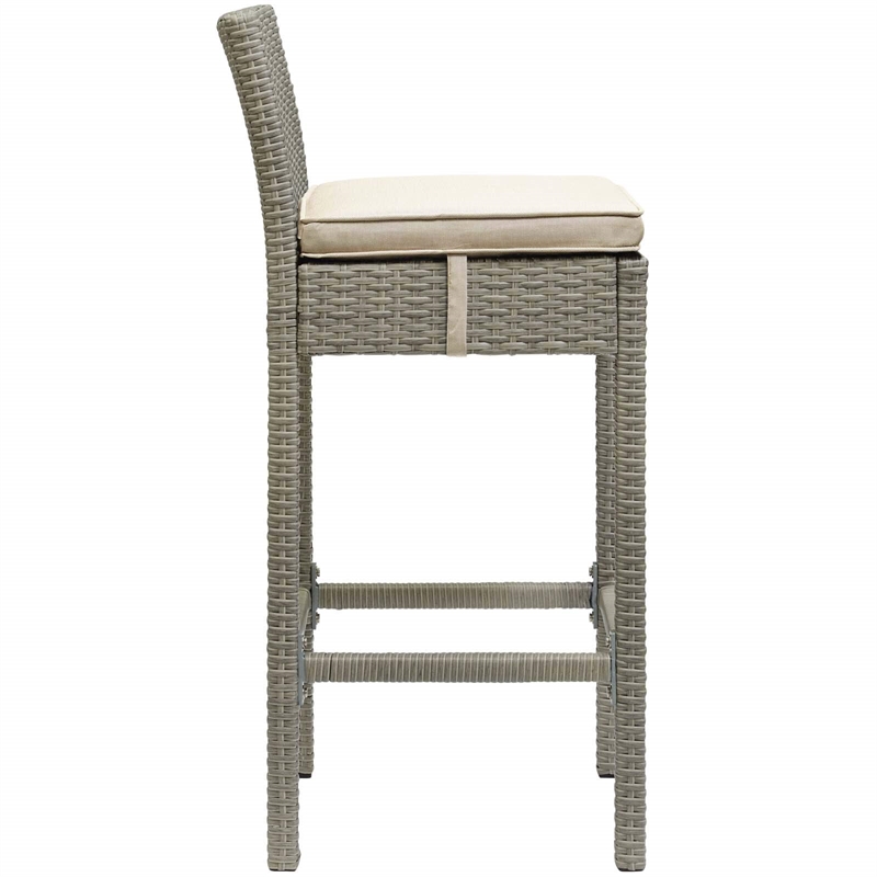 Modway Conduit Outdoor Wicker Rattan Bar Stool in Light Gray/Beige (Set of 2)