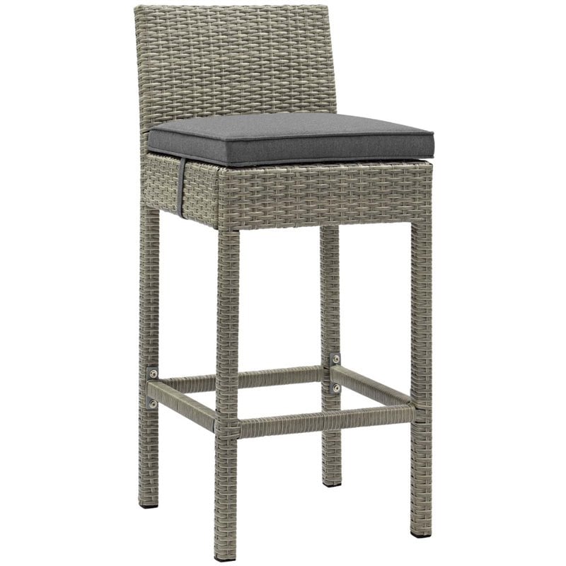 Conduit Outdoor Patio Wicker Rattan Bar Stool Set of 2 in Light Gray Charcoal