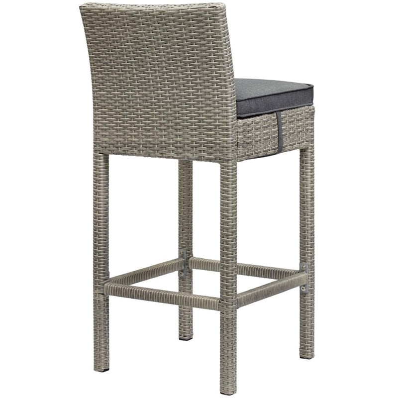 Conduit Outdoor Patio Wicker Rattan Bar Stool Set of 2 in Light Gray Charcoal