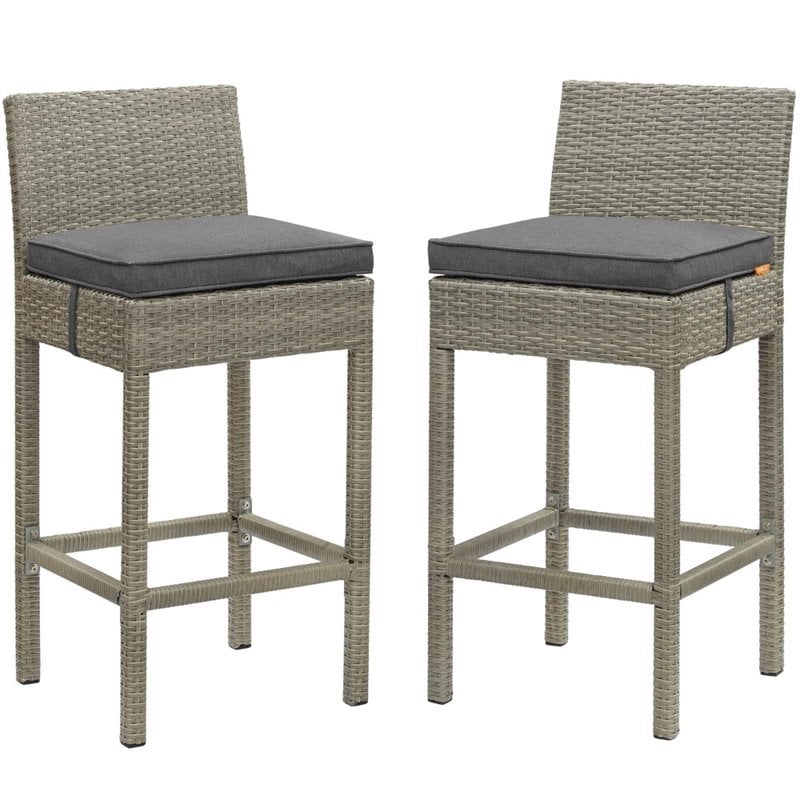 Conduit Outdoor Patio Wicker Rattan Bar Stool Set of 2 in Light Gray Charcoal
