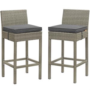Conduit Outdoor Patio Wicker Rattan Bar Stool Set of 2 in Light Gray Charcoal