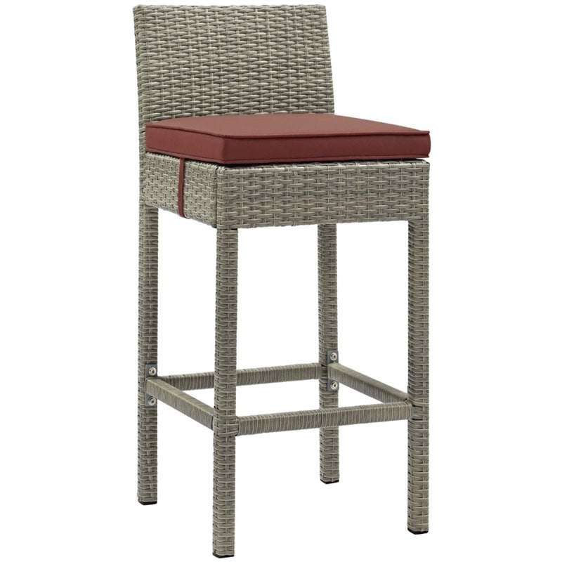 Modway Conduit Outdoor Wicker Rattan Bar Stool in Light Gray/Currant (Set of 2)