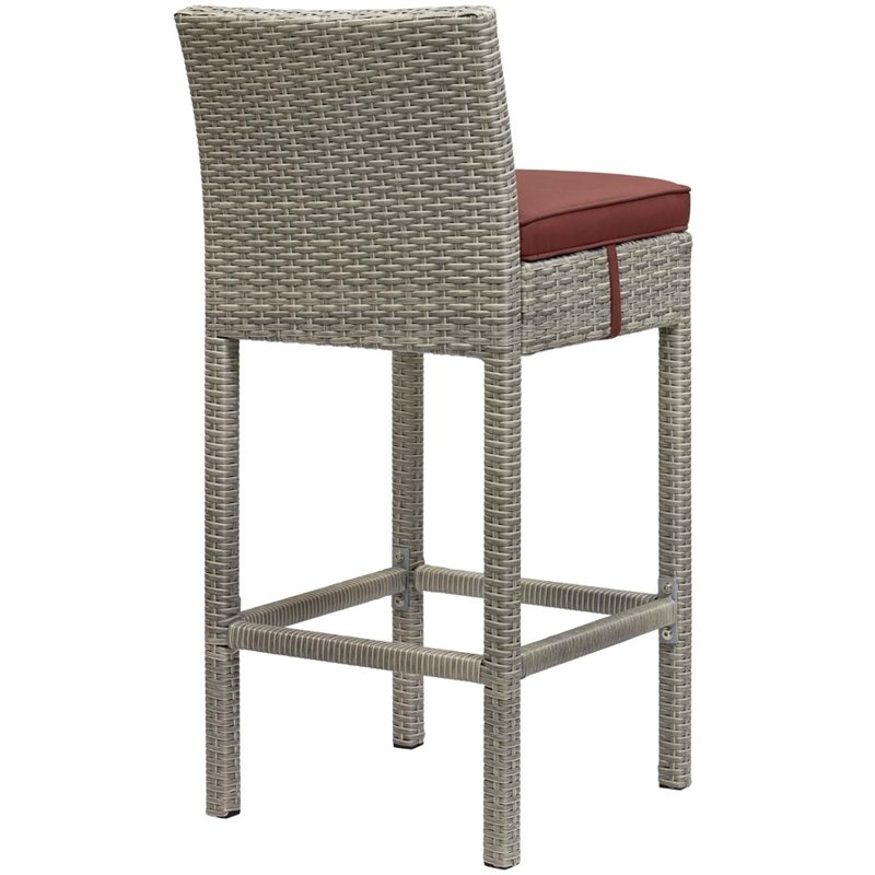 Modway Conduit Outdoor Wicker Rattan Bar Stool in Light Gray/Currant (Set of 2)