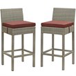 Modway Conduit Outdoor Wicker Rattan Bar Stool in Light Gray/Currant (Set of 2)