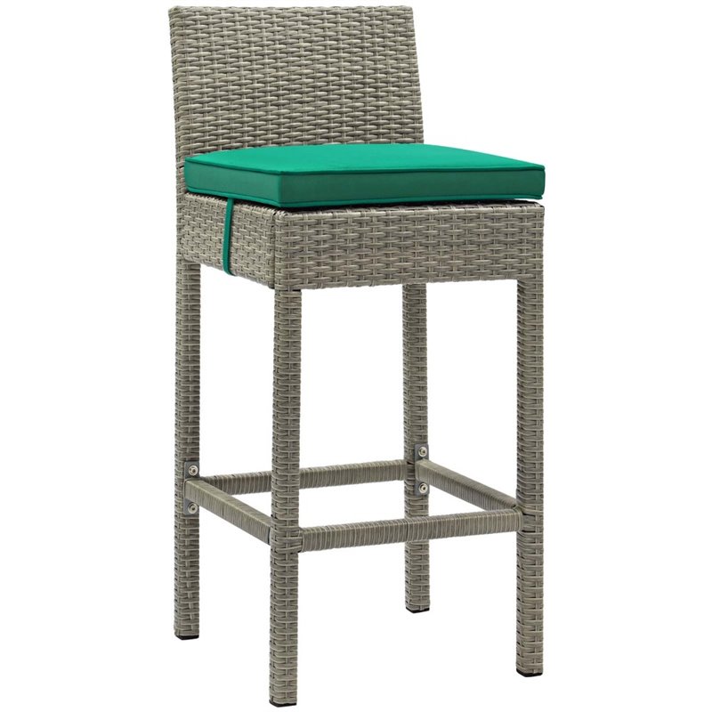 Modway Conduit Outdoor Wicker Rattan Bar Stool in Light Gray/Green (Set of 2)