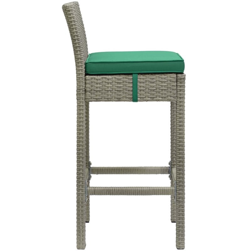 Modway Conduit Outdoor Wicker Rattan Bar Stool in Light Gray/Green (Set of 2)
