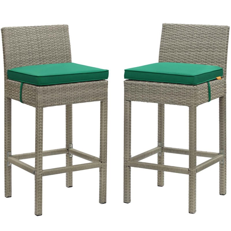 Modway Conduit Outdoor Wicker Rattan Bar Stool in Light Gray/Green (Set of 2)