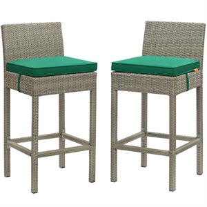 Modway Conduit Outdoor Wicker Rattan Bar Stool in Light Gray/Green (Set of 2)