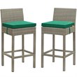 Modway Conduit Outdoor Wicker Rattan Bar Stool in Light Gray/Green (Set of 2)