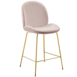 Modway Scoop 25.5&quot Stainless Steel Performance Velvet Counter Stool in Pink/Gold