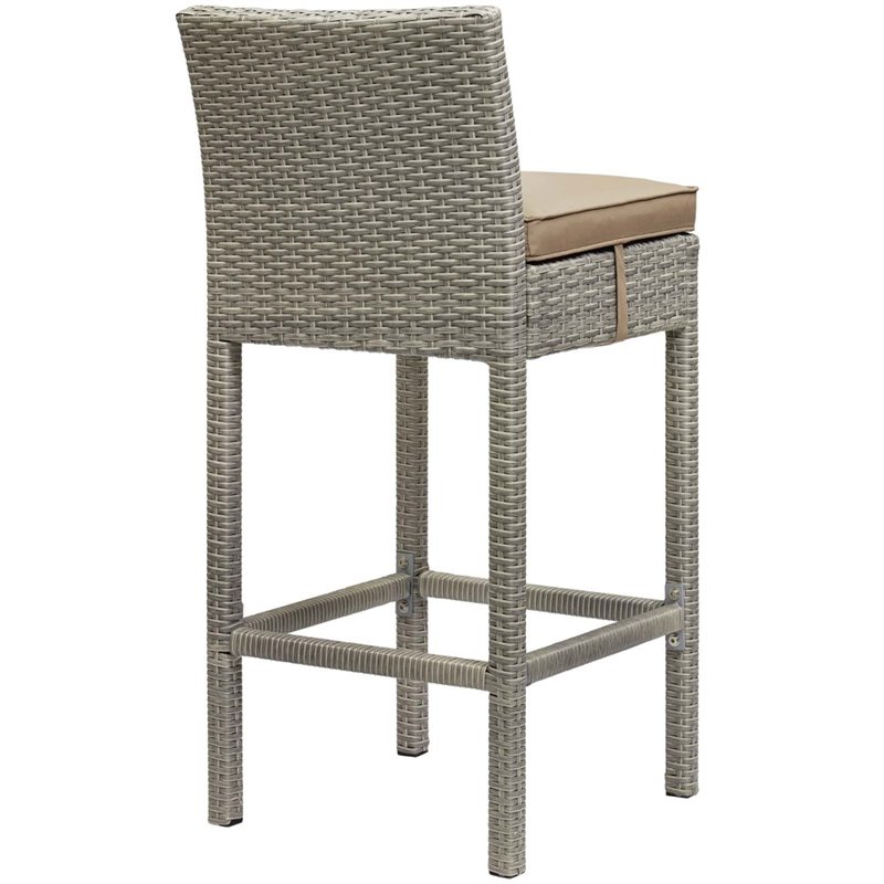 Modway Conduit Outdoor Wicker Rattan Bar Stool in Light Gray/Mocha (Set of 2)