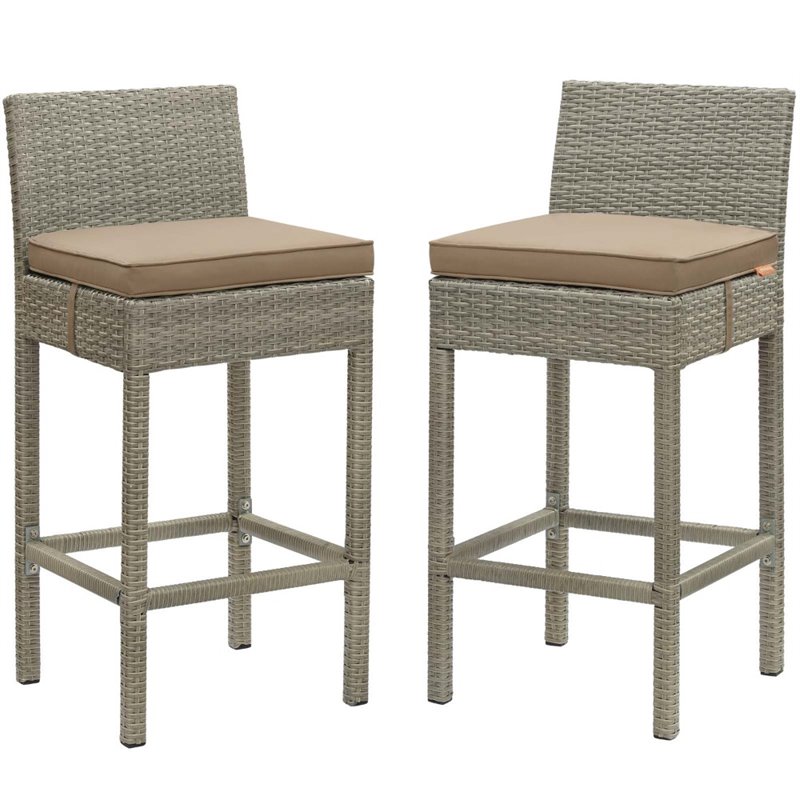 Modway Conduit Outdoor Wicker Rattan Bar Stool in Light Gray/Mocha (Set of 2)