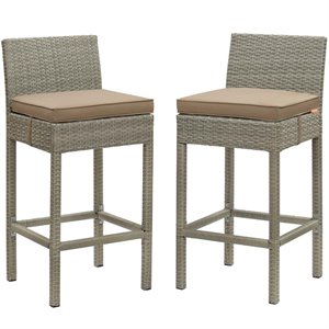 Modway Conduit Outdoor Wicker Rattan Bar Stool in Light Gray/Mocha (Set of 2)